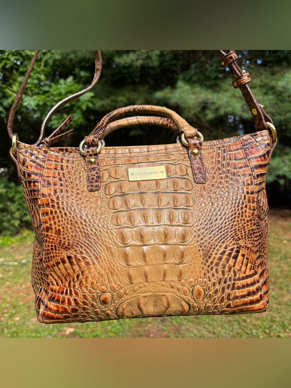Brahmin Croc-Embossed Leather Shoulder Bag